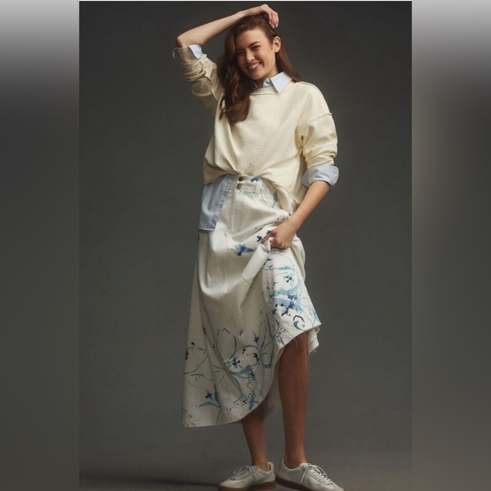 NWT Pilcro Anthropologie White Midi Denim skirt Easter